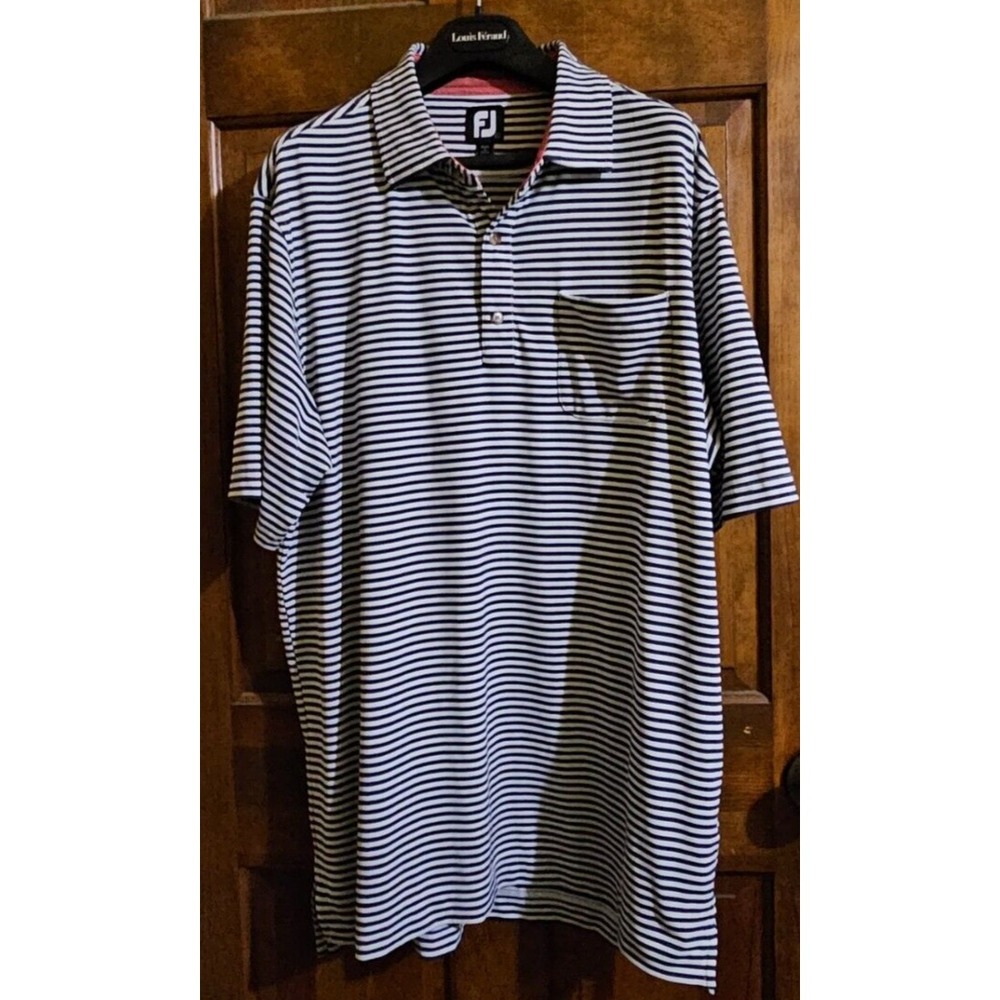 FJ Footjoy Polo Golf Shirt Blue Striped Performance Stretch Men's‎ L